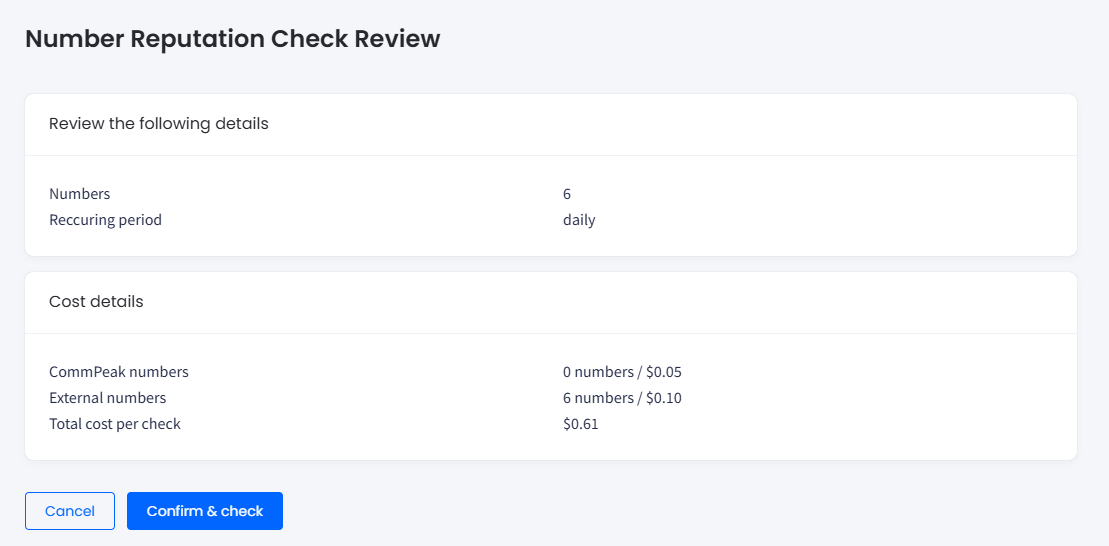 Screenshot of the Number Reputation Check Review