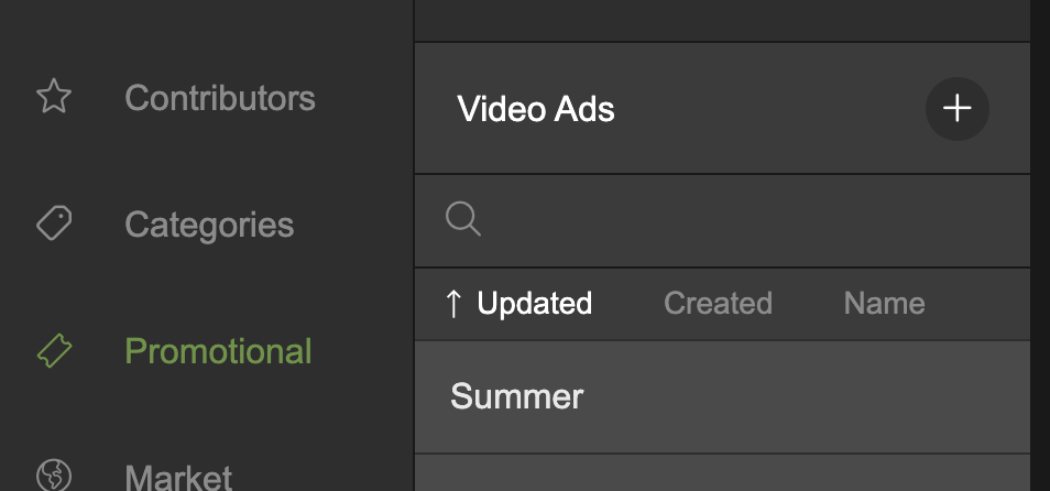 Click the **+** icon to create a new video ad