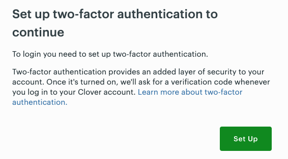 Set up two-factor authentication to continue pop-up