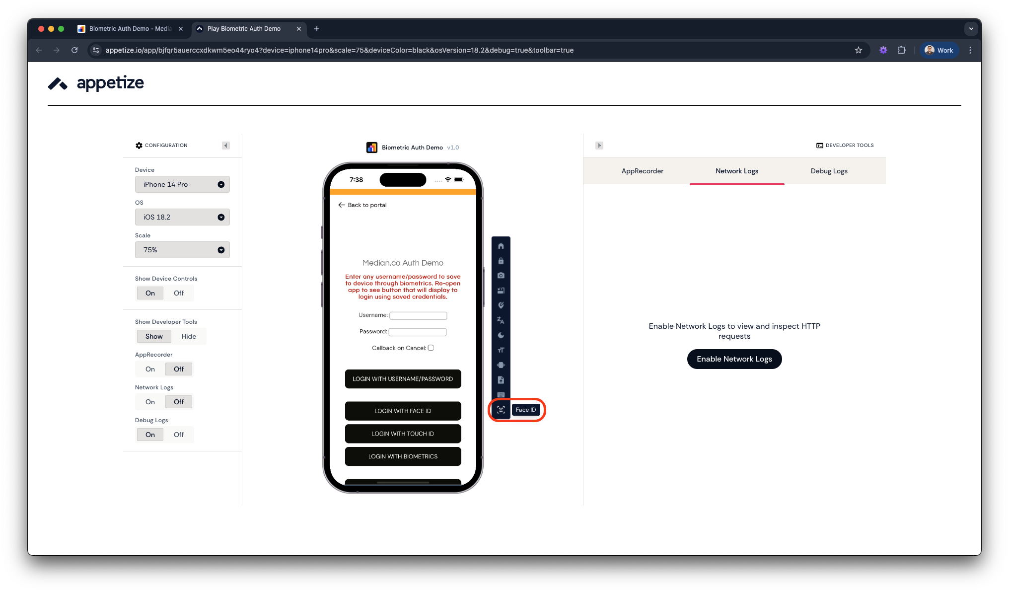 Appetize - Face ID Button