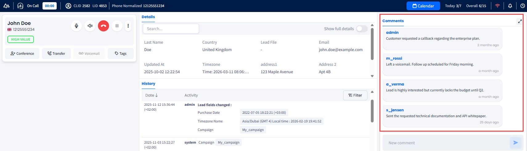 Screenshot of the Comments section