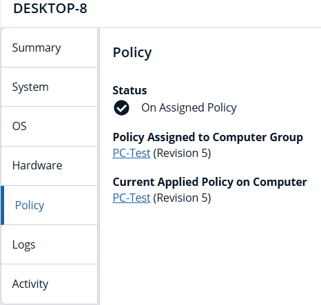 Policy status details for a computer