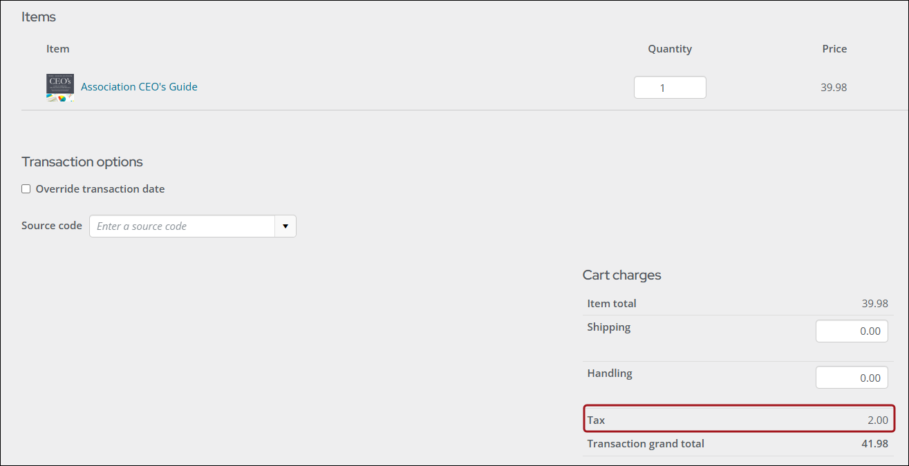Viewing the tax amount under Cart charges