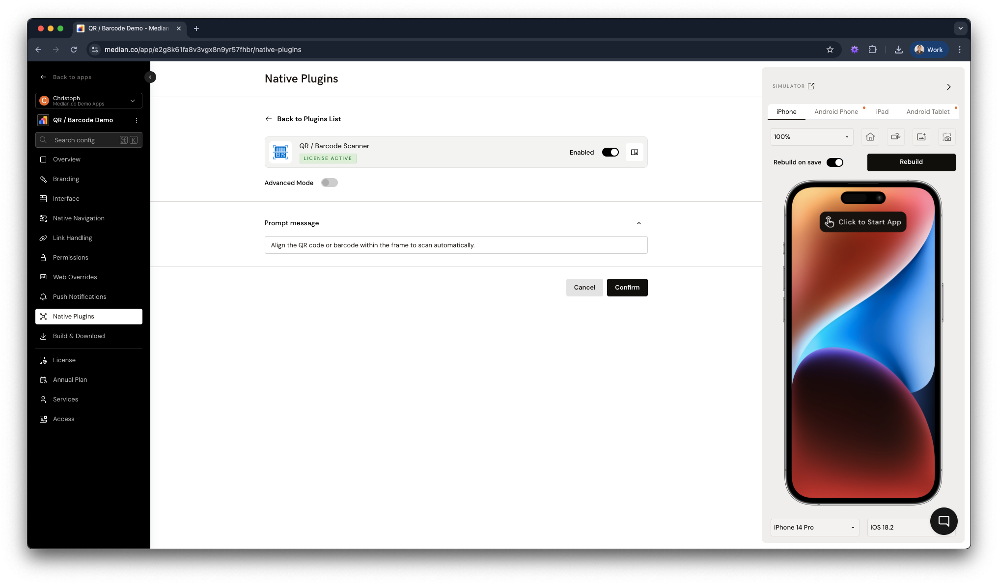 QR / Barcode Scanner - Custom Prompt Message