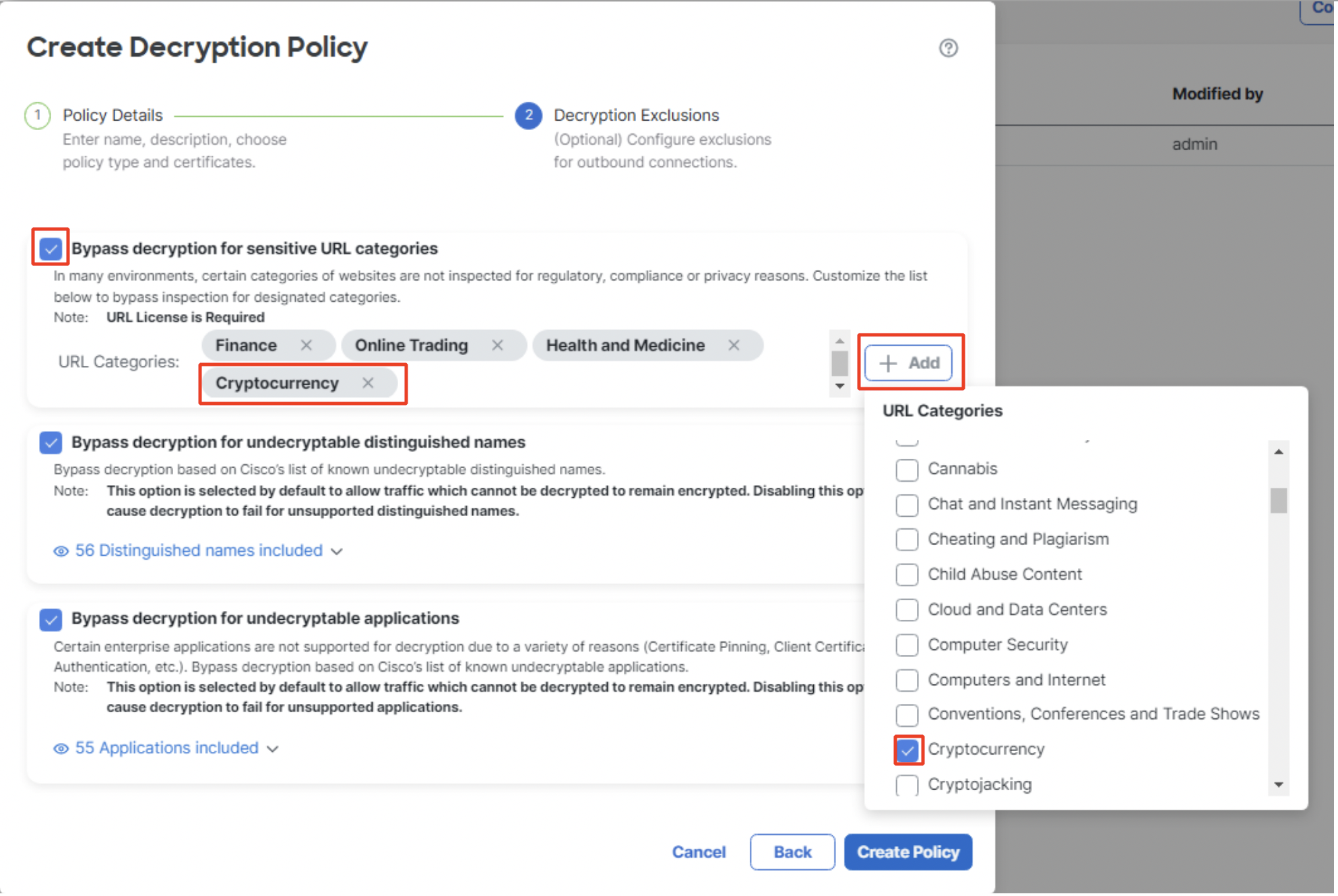 Customizing sensitive URL categories for bypass