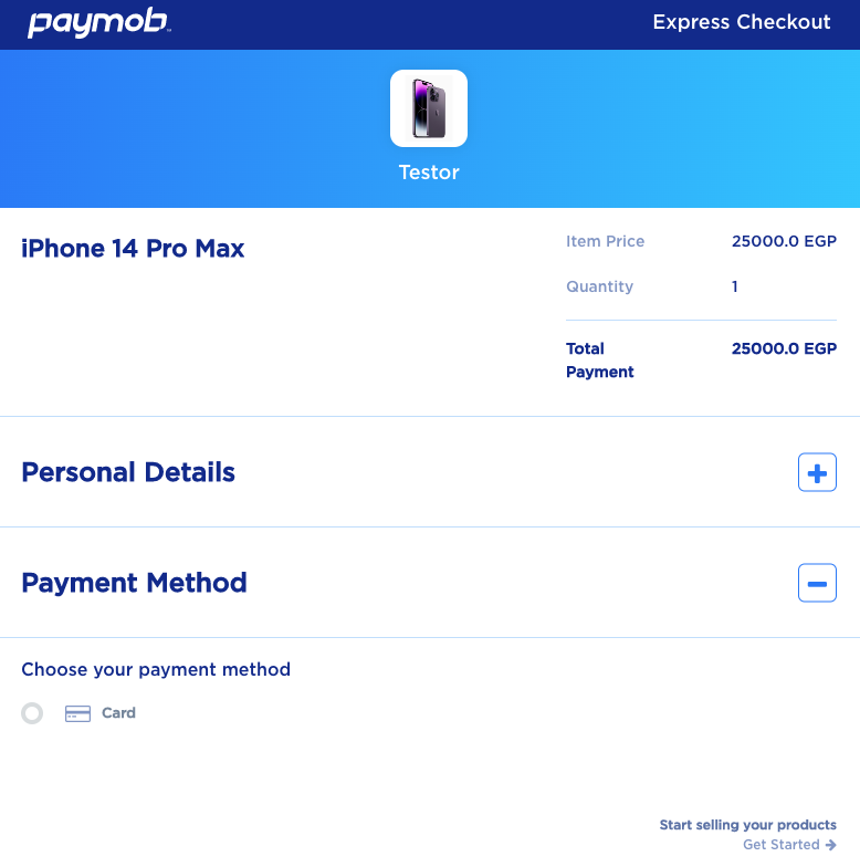 Accept dashboard - Product Payment
