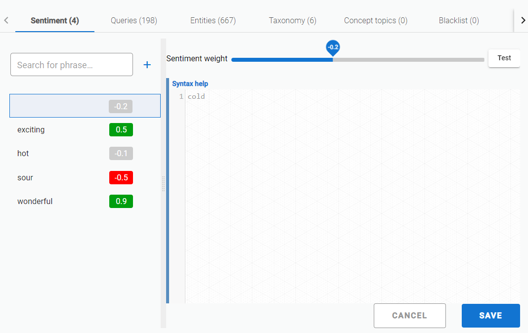 individual_2.png Clicking save will publish the sentiment definition live to the configuration