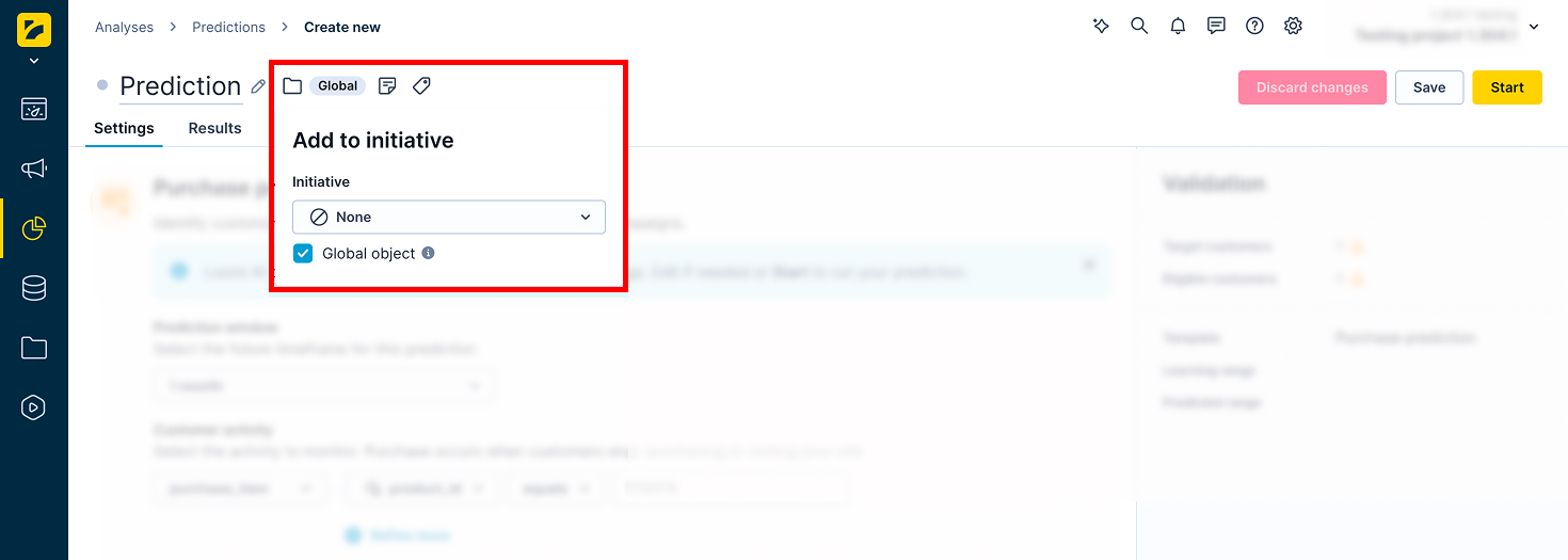 Add the prediction to an initiative.