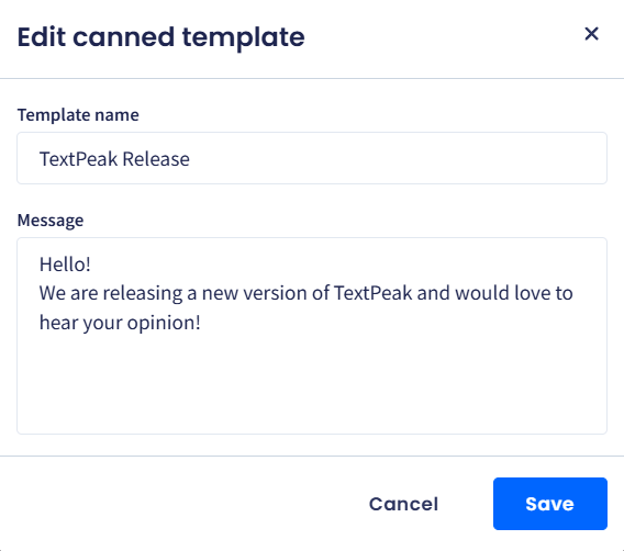 Screenshot of the Edit canned template dialog box