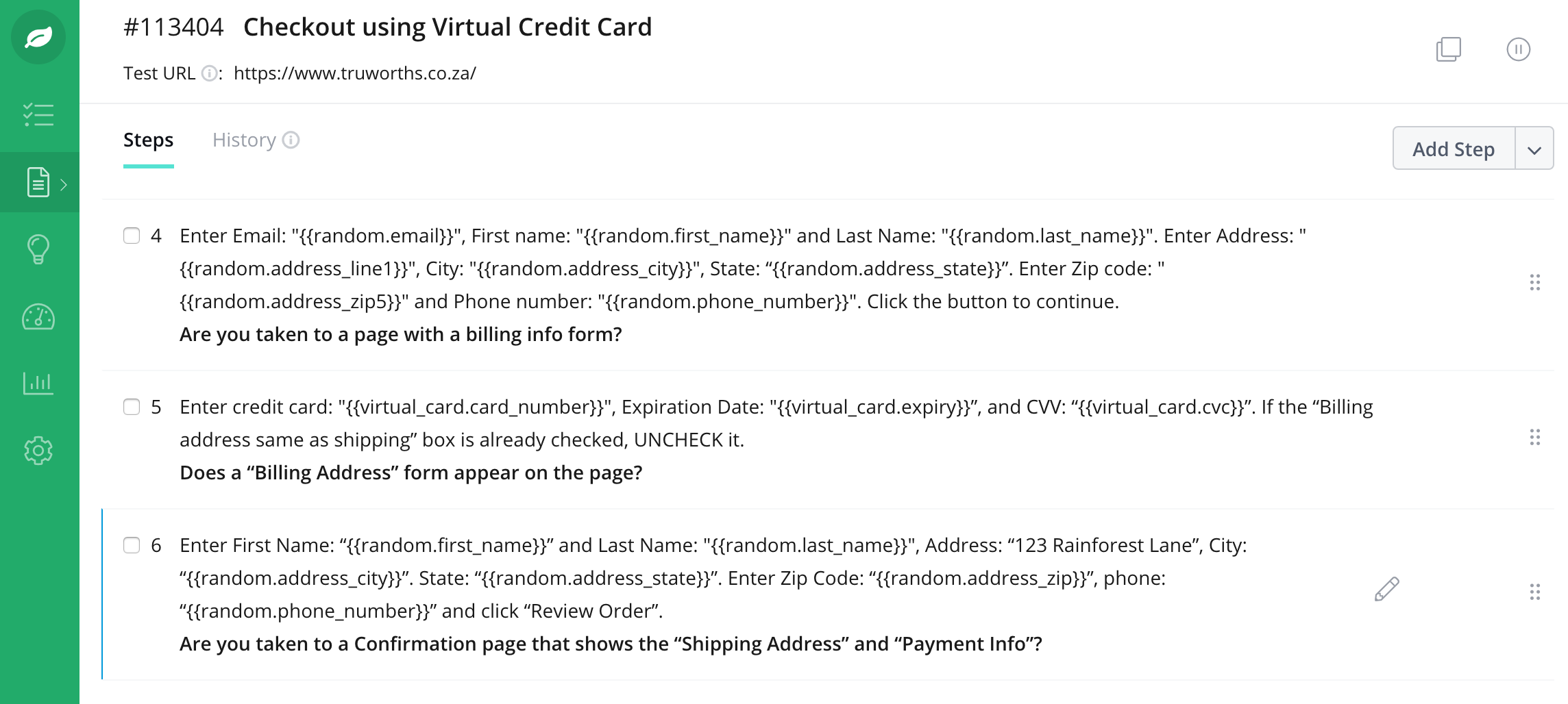 A test using virtual credit card numbers.