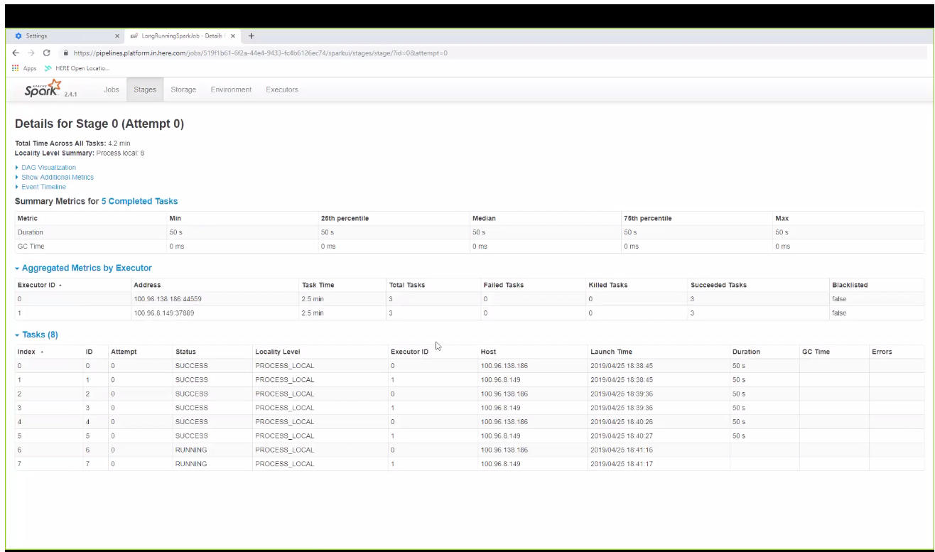 Screen capture of Spark UI job detail page
