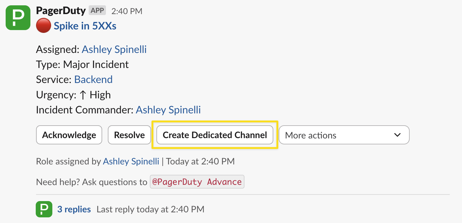 Creating a Dedicated Channel from the PagerDuty incident card in Slack