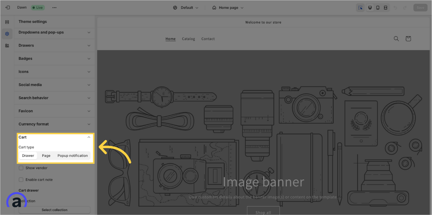 Select "Drawer" for "Cart type"
