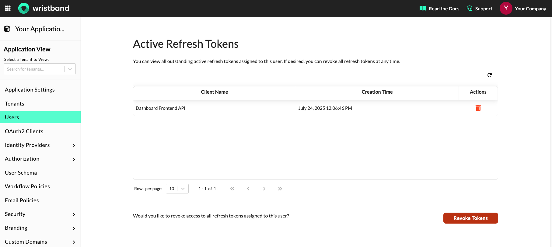 Active refresh tokens section