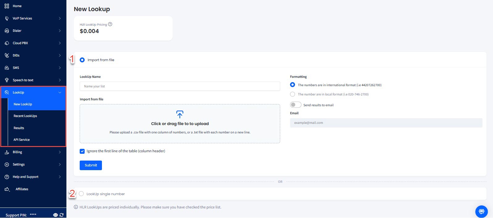 Screenshot with the new lookup options