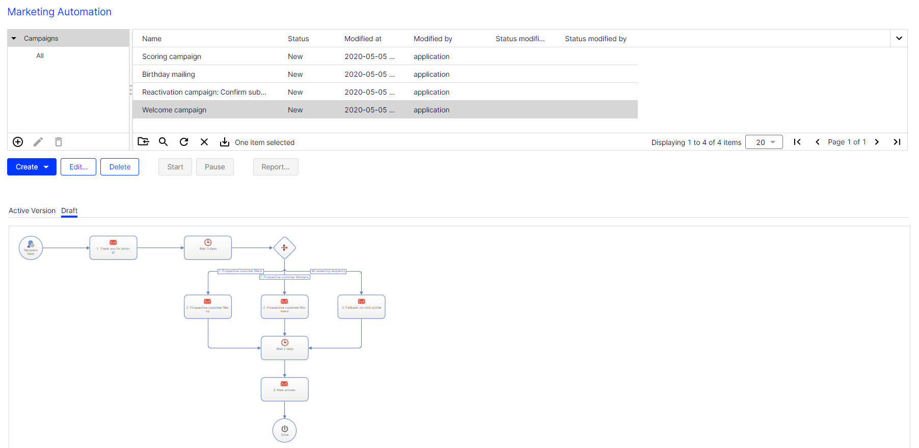Screenshot of Optimizely Campaign orchestration for multichannel messaging and triggered email campaigns