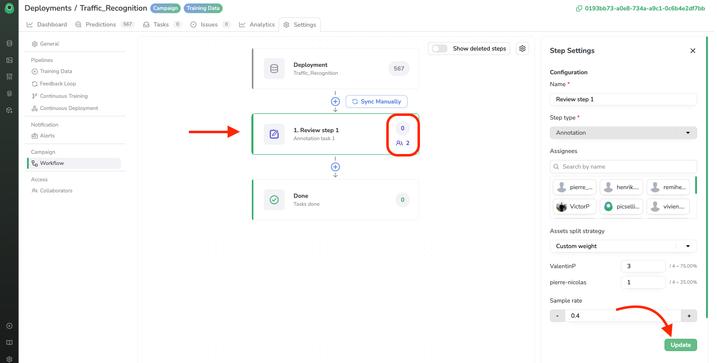 Update the configuration of an existing step