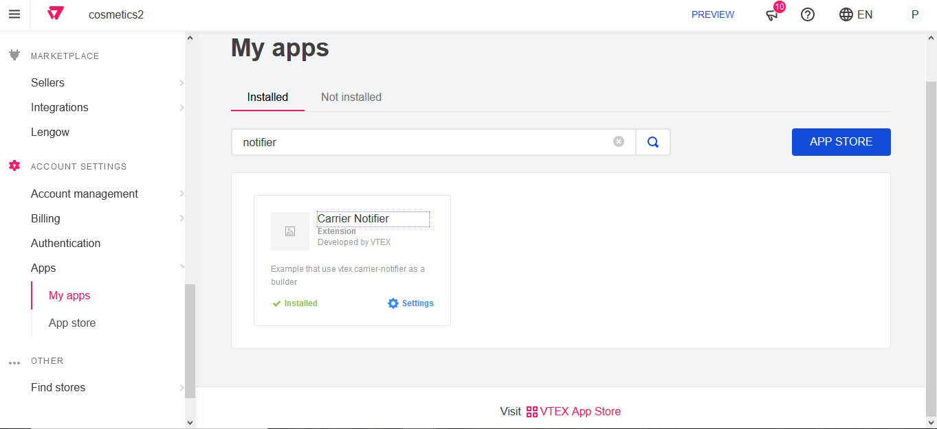 Carrier notifier app example on the app store