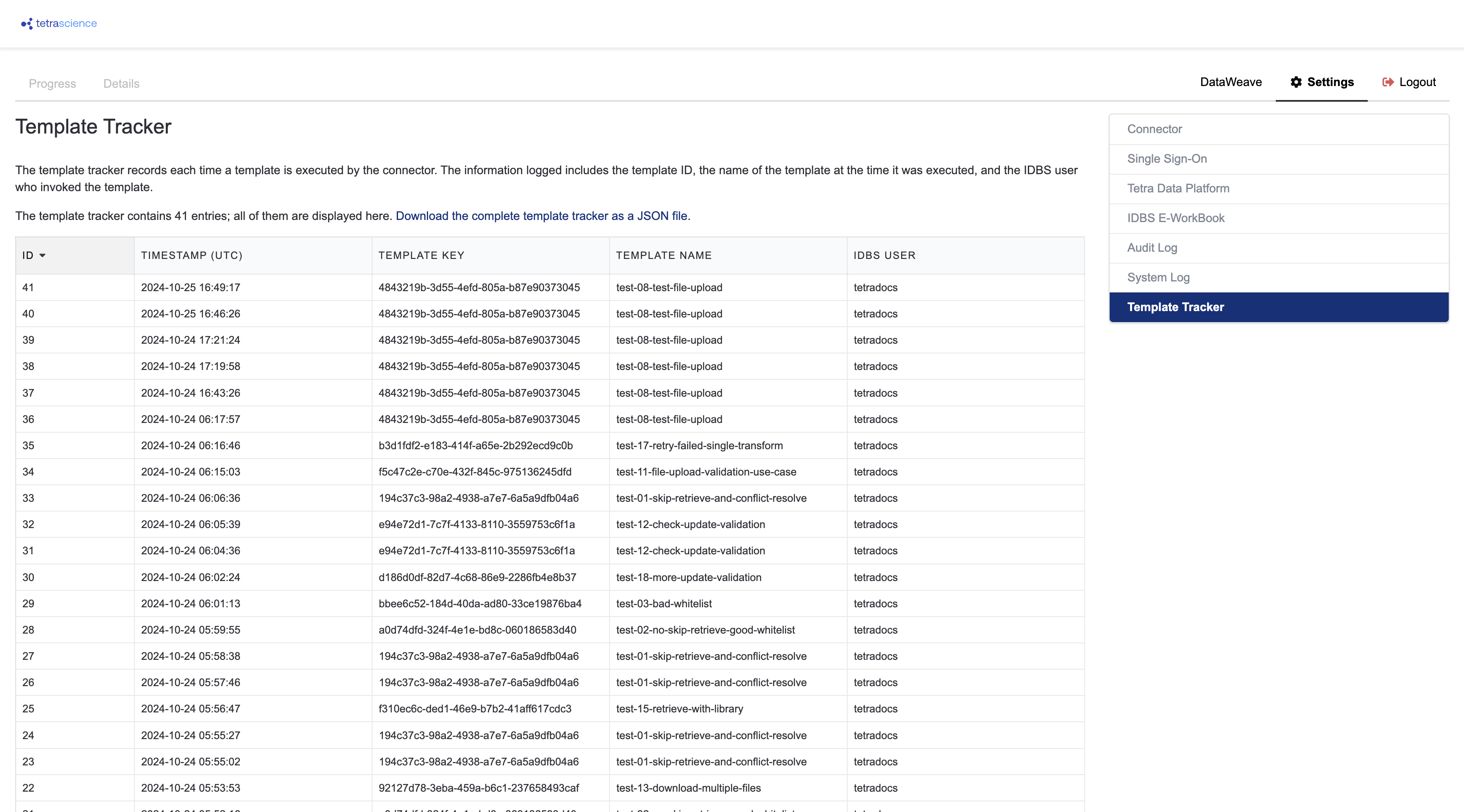 Figure 10. Connector Template Tracker Screen