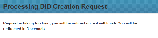 Screenshot of the timeout message in the Processing modal
