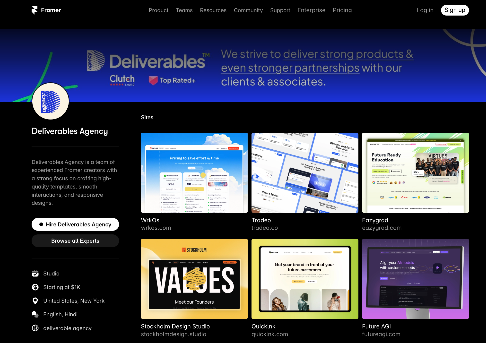 deliverables agency framer dashboard