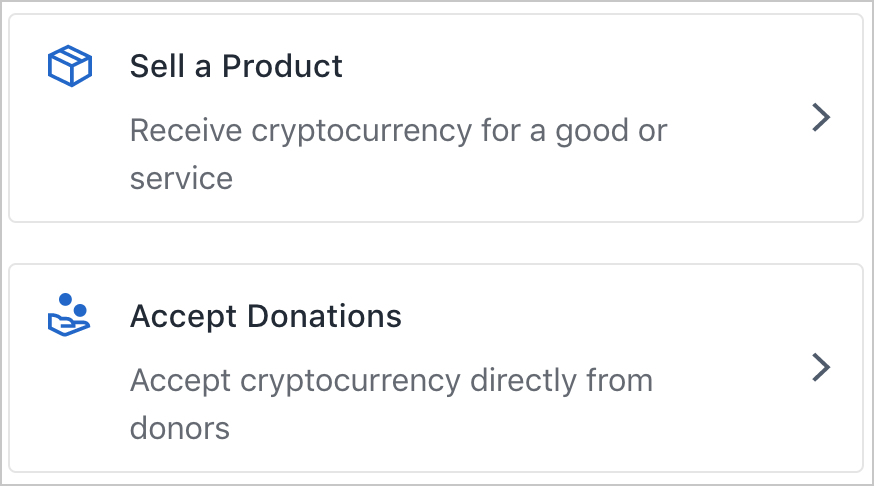 Payment type options are Sell a Product and Accept Donations.