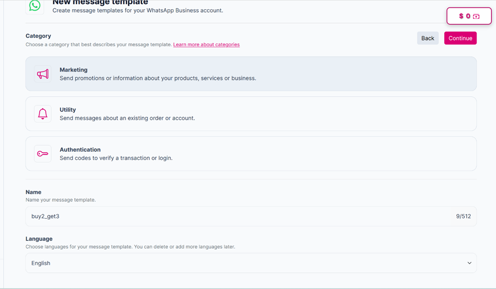 Figure 40: The "new message template" page.