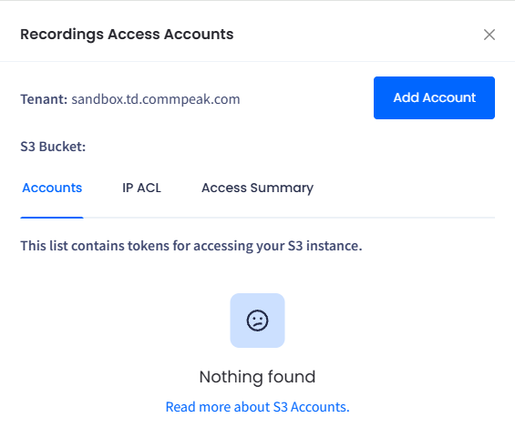 Screenshot of the Recording Access Accounts sidebar