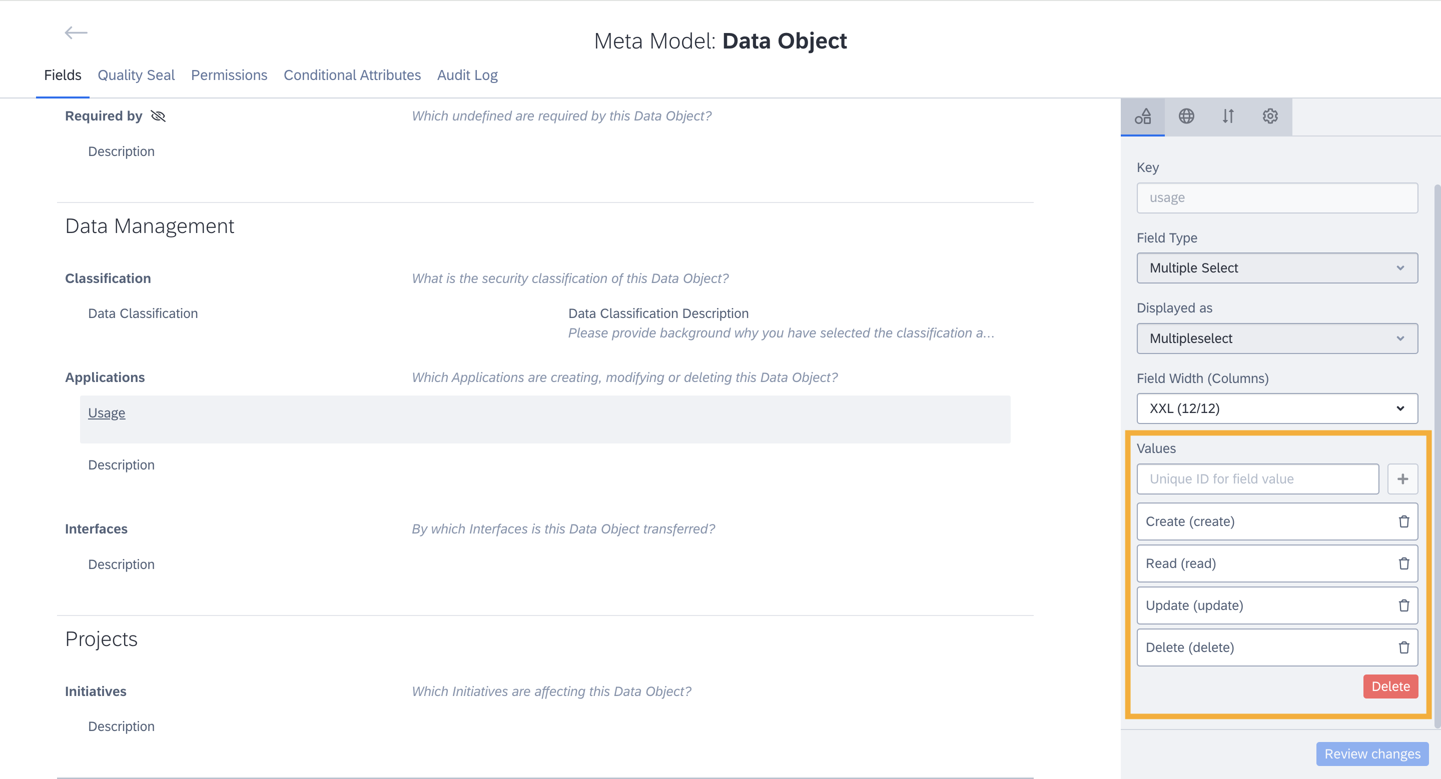 The Order of Values in the Meta-Model Configuration Determines the Minimum and Maximum Value