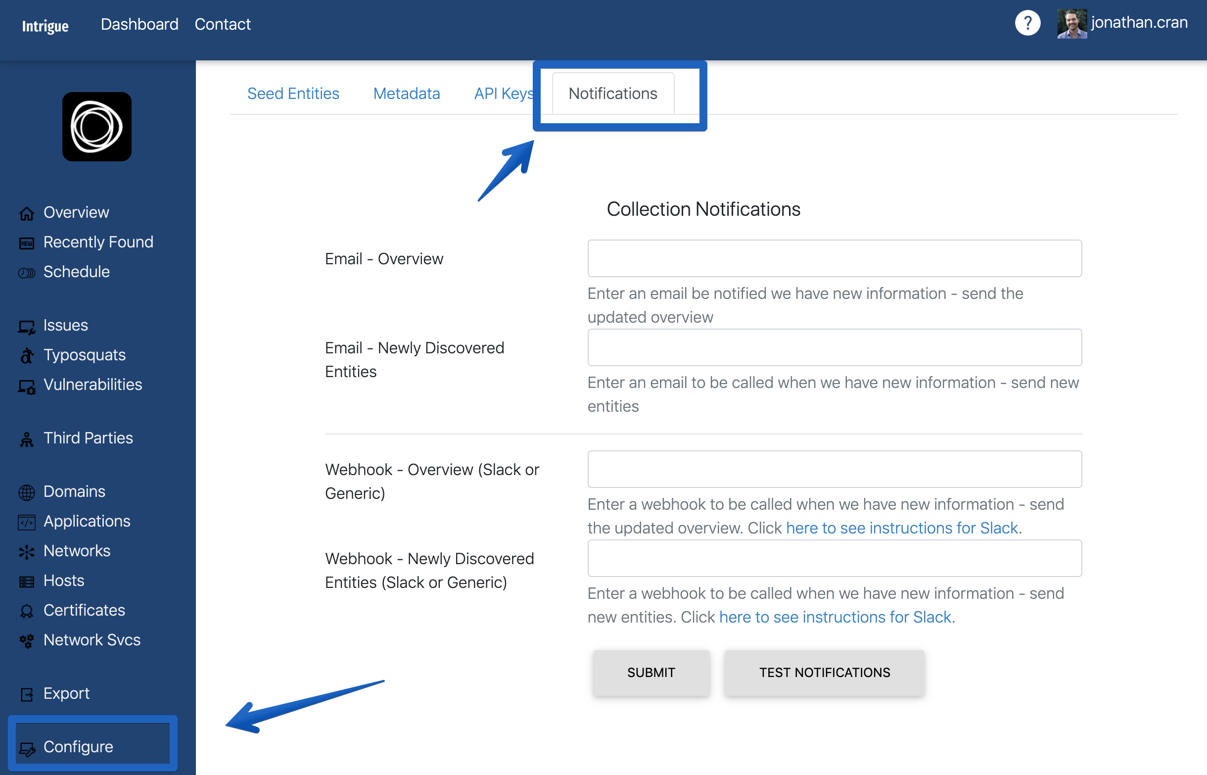 intrigueio_eI4A Configure 2020-02-17 12-32-36(1).png Configure email notifications or webhooks / slack messages upon new results.