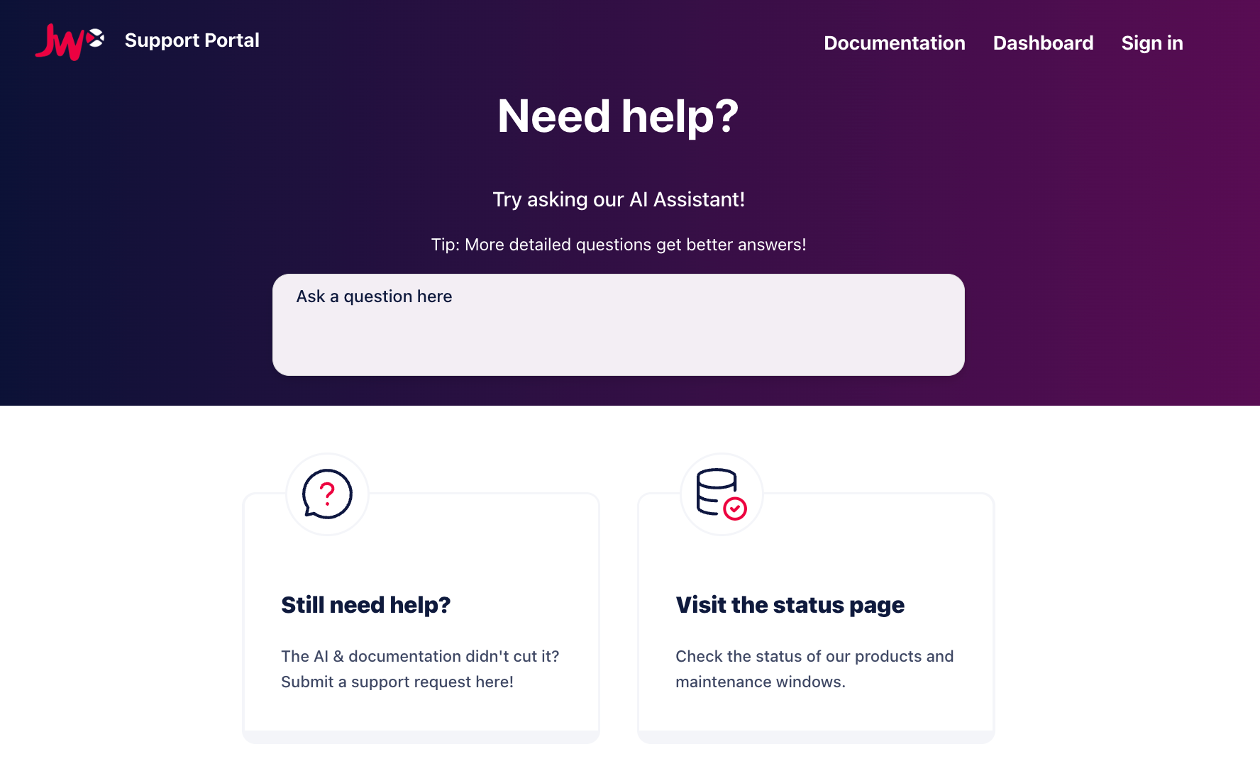 Support Portal homepage