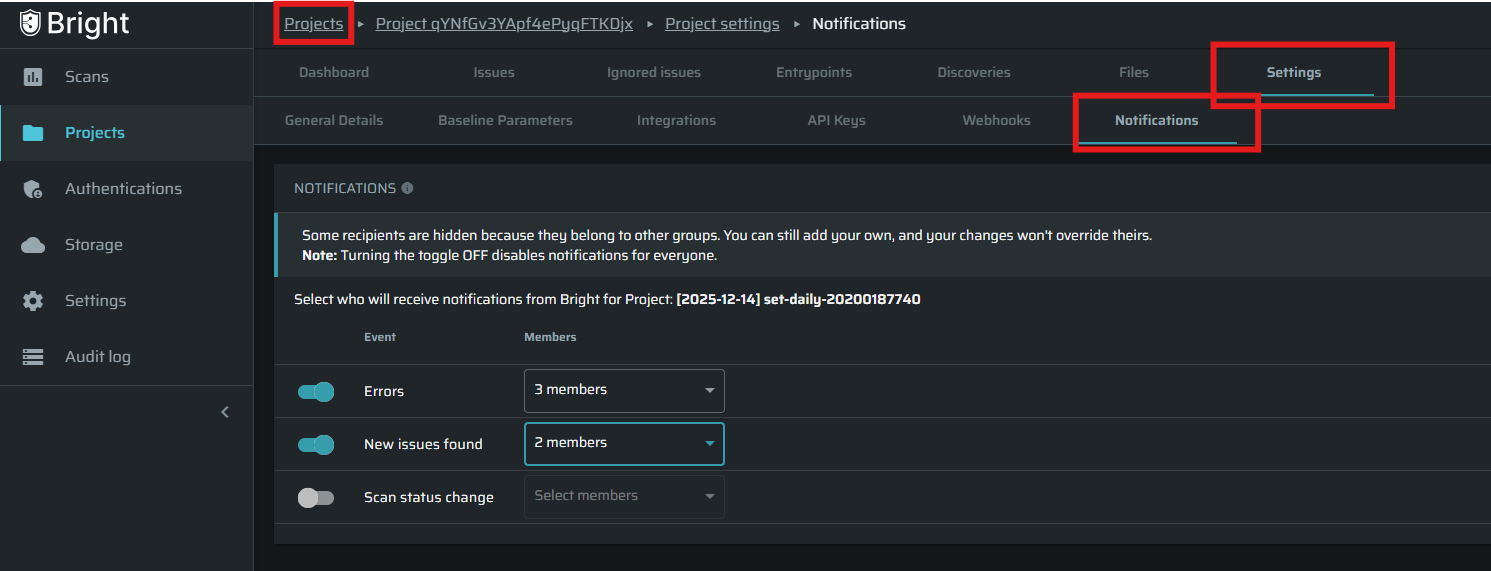 project level email notification