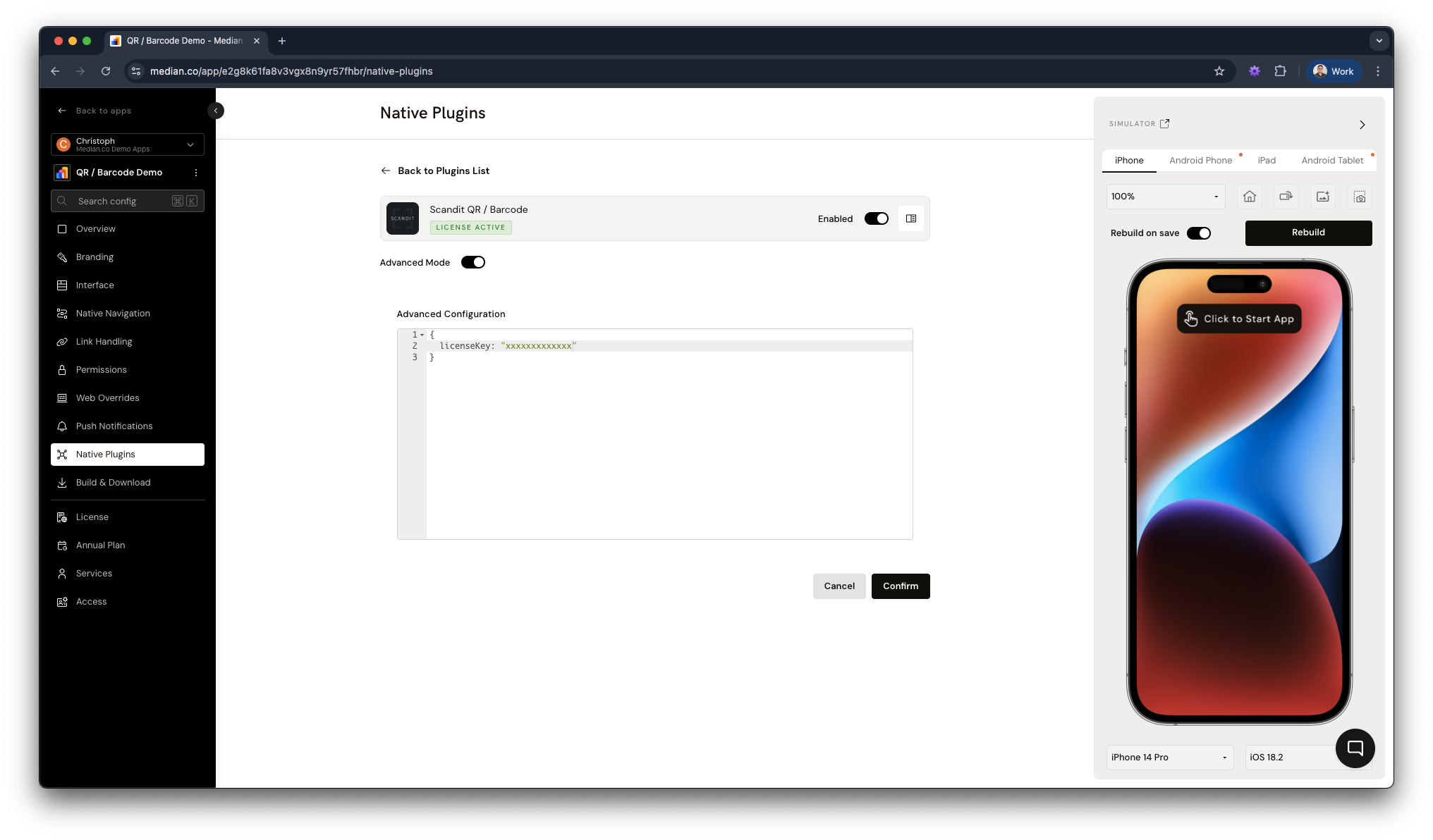 Scandit QR / Barcode configuration