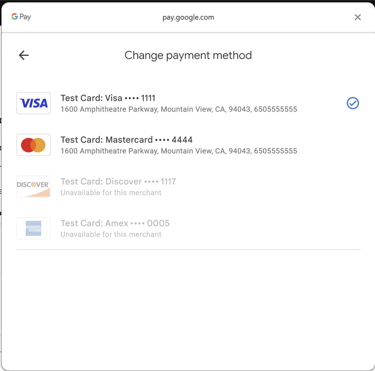 Choosing payment method