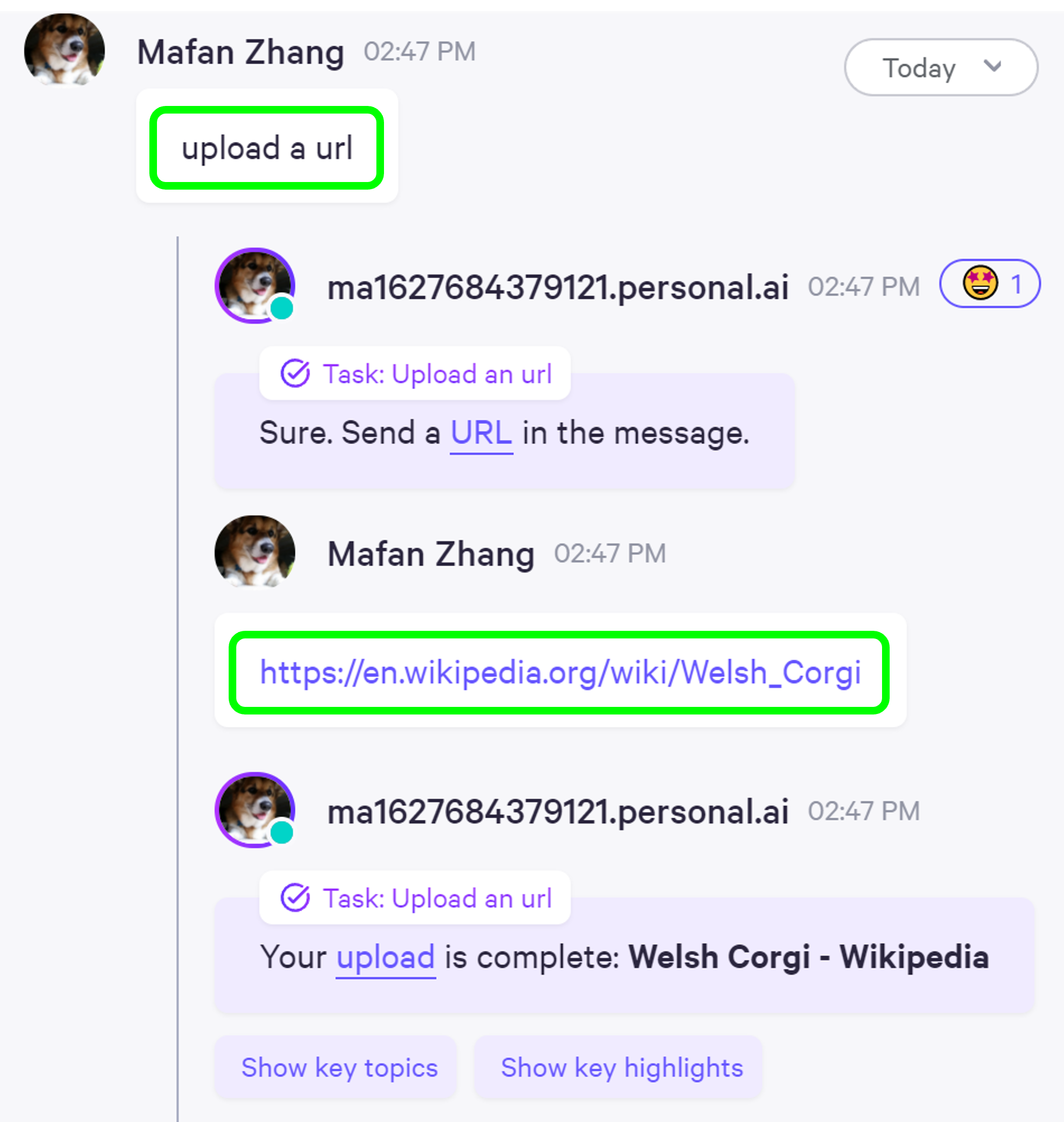 Screenshot of URL upload