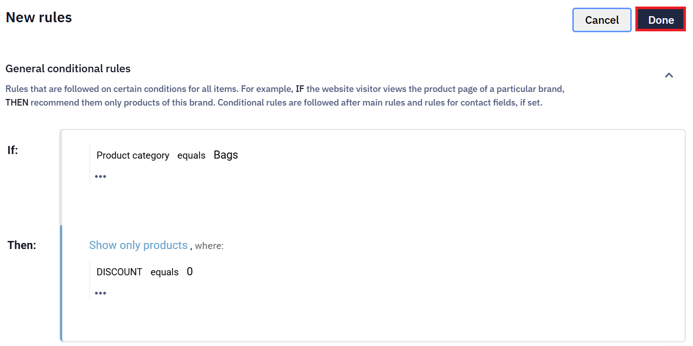 Done button at the bottom of the rules page