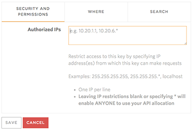 image: API key manager, accessible from your profile when you are logged into www.factual.com.