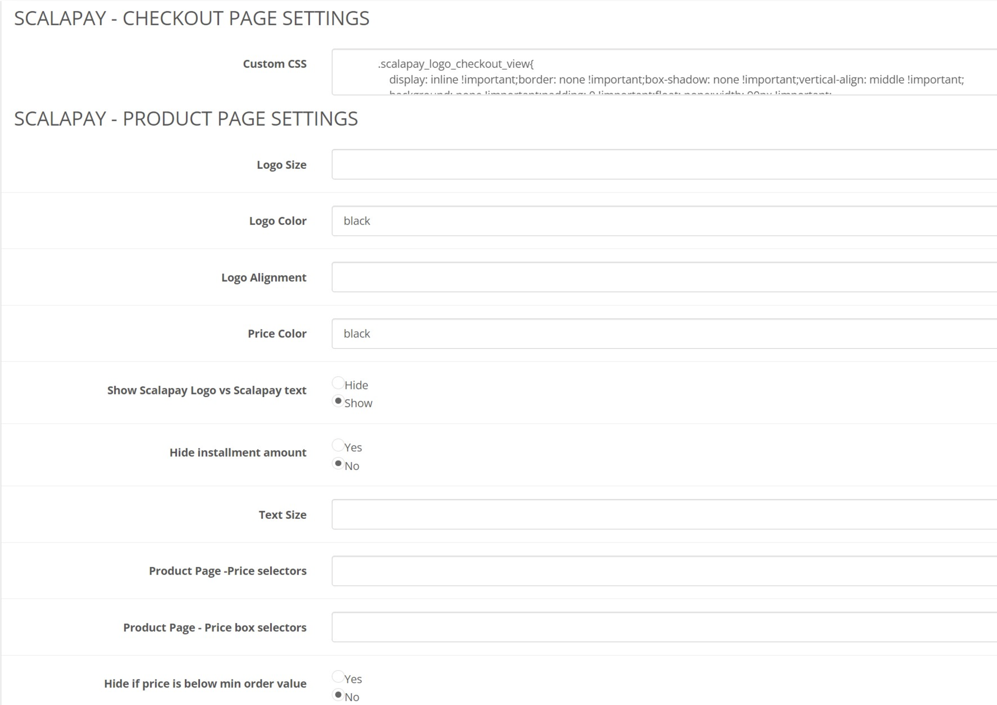 Checkout and Product page settings