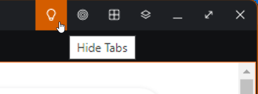 The OpenFin toolbar, showing the **Hide Tabs** icon selected and colored vermillion