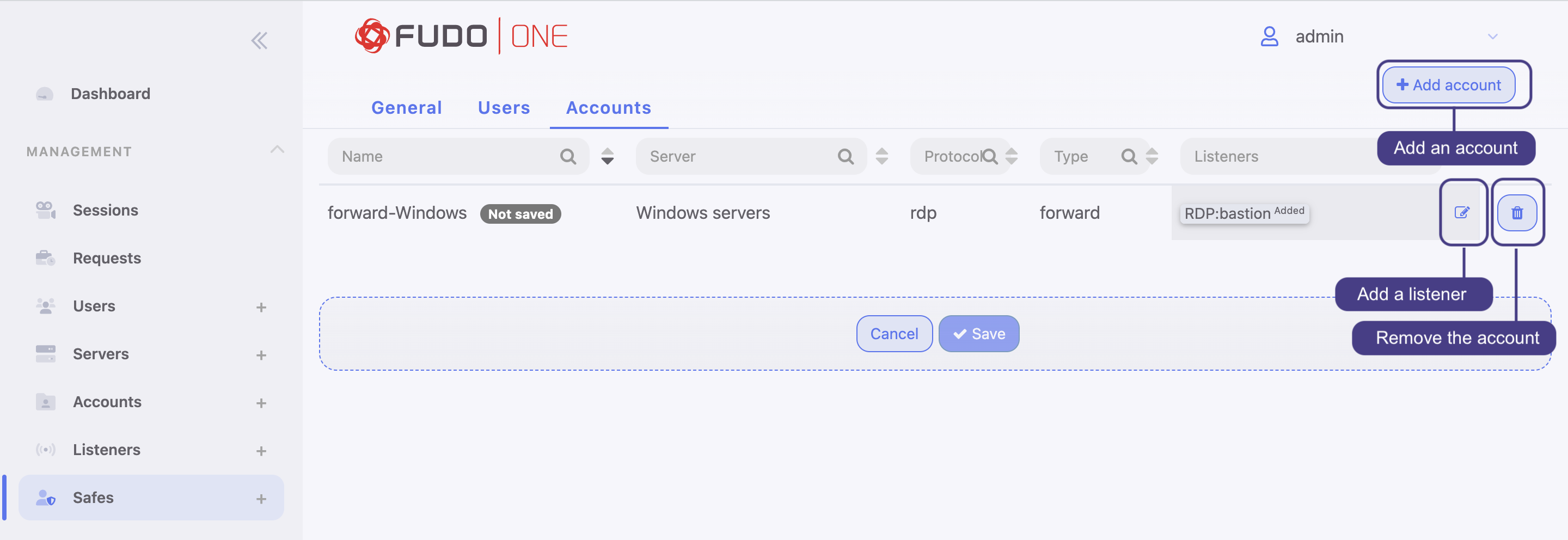 Accounts' safe settings