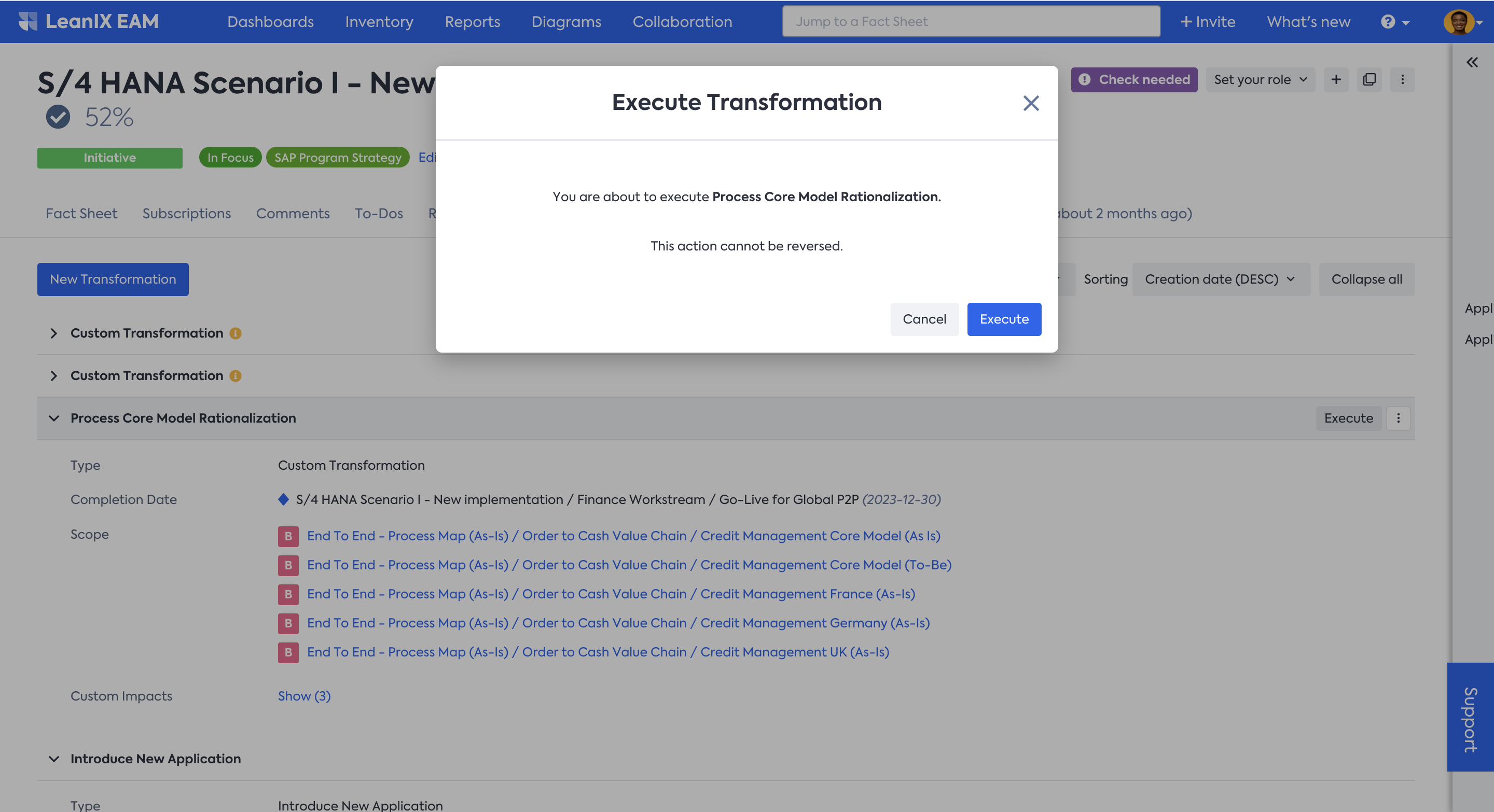Execute implemented Transformations to keep track.