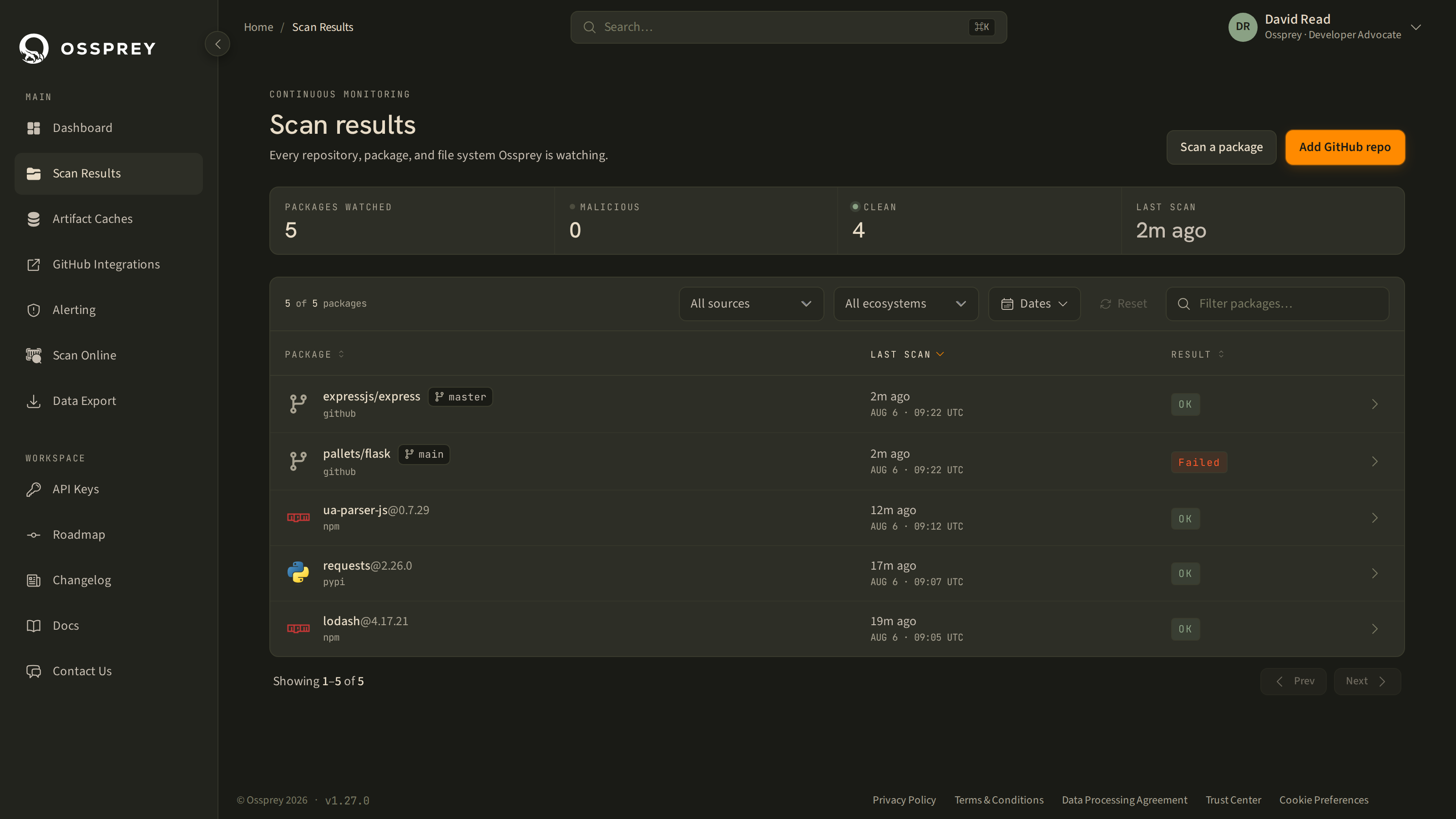 The Scan Results page