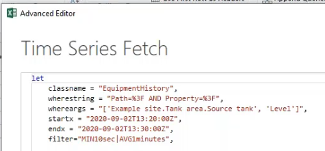 Example of parameters in time series fetch