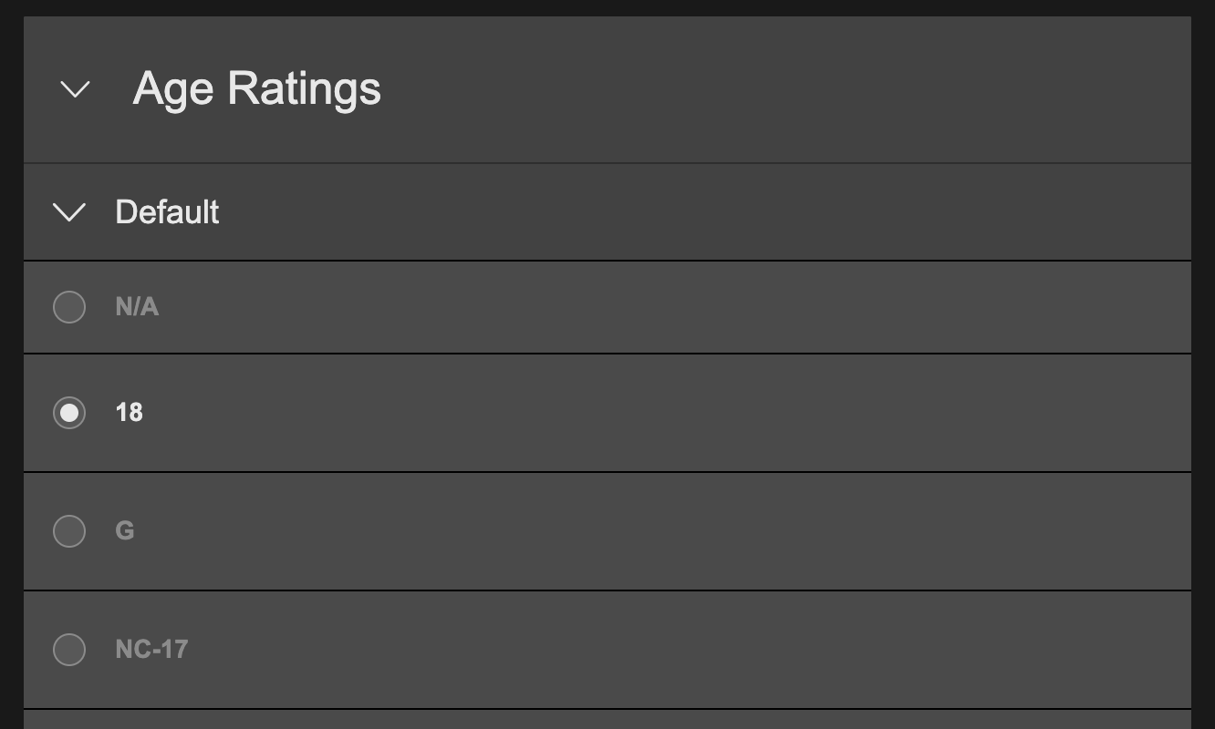 Select an age rating from the xpanded age rating set