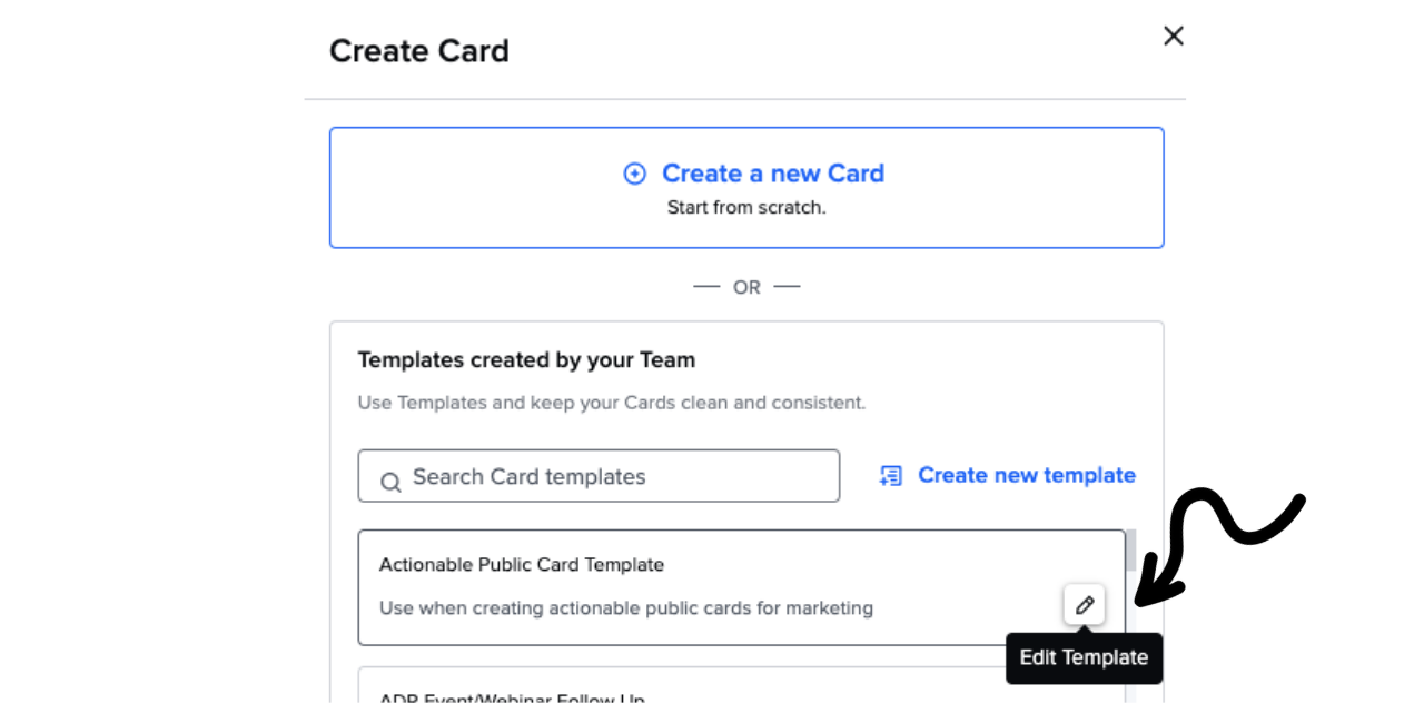 Manage Card template