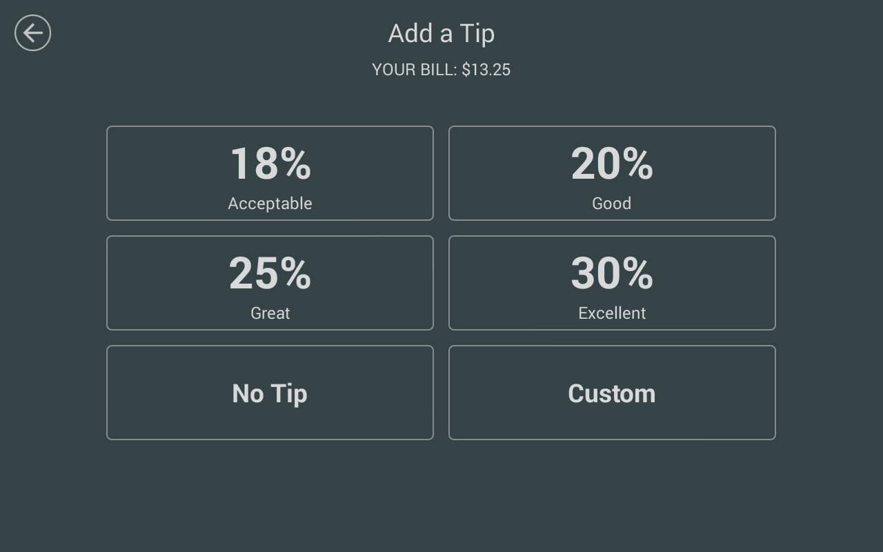 Four custom tip percentage suggestions