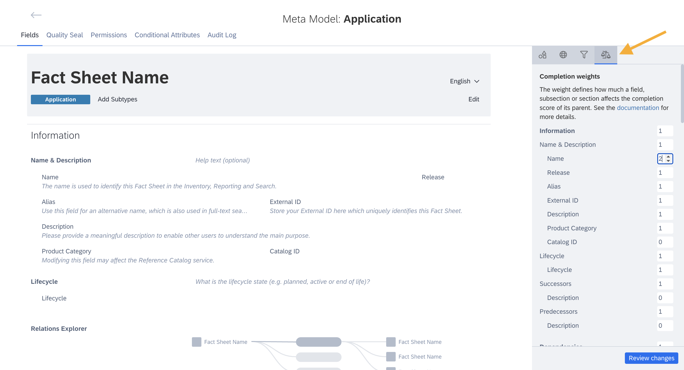 Modifying the Completion Weights in the Fact Sheet Configuration