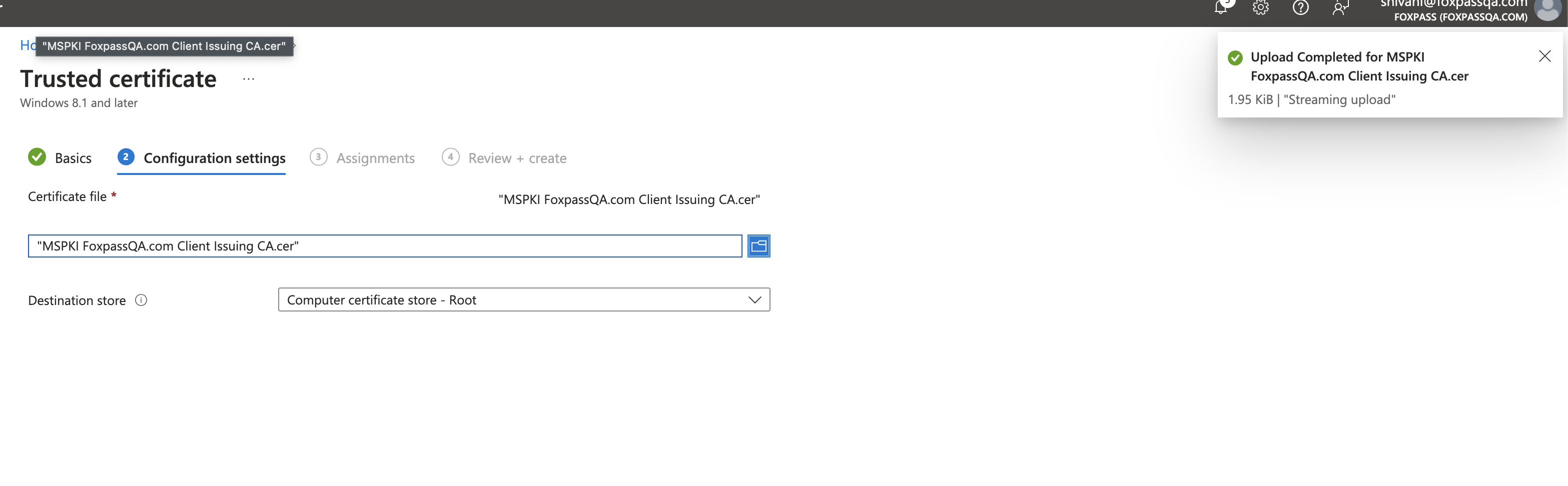 Upload root CA