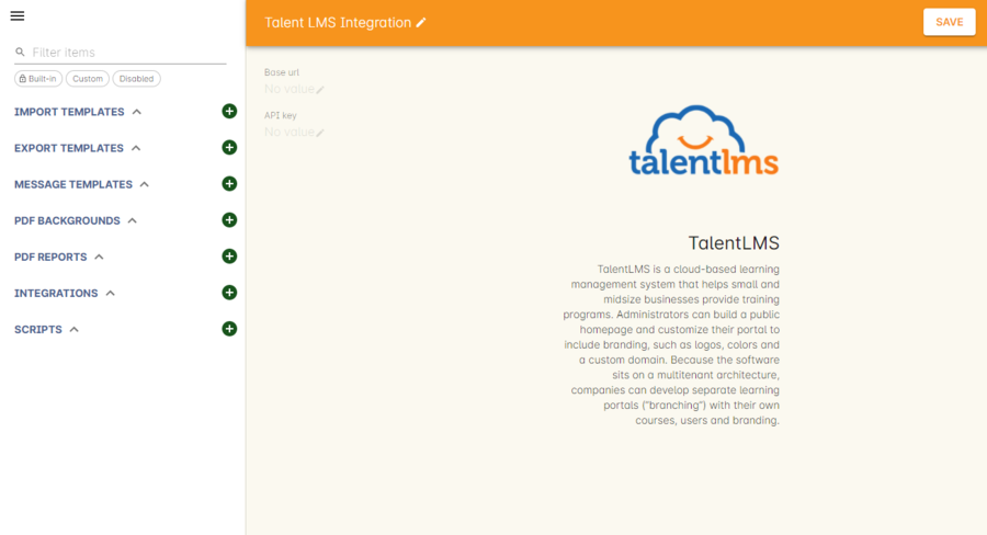 TalentLMS Integration window