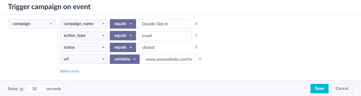 "campaign_url" must mirror the URL you used in step 8. "campaign_name" is equal to the name of your scenario.
